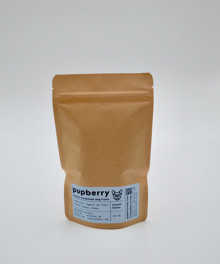 Back of packaging of Pupberry dog treats, showing ingredients.