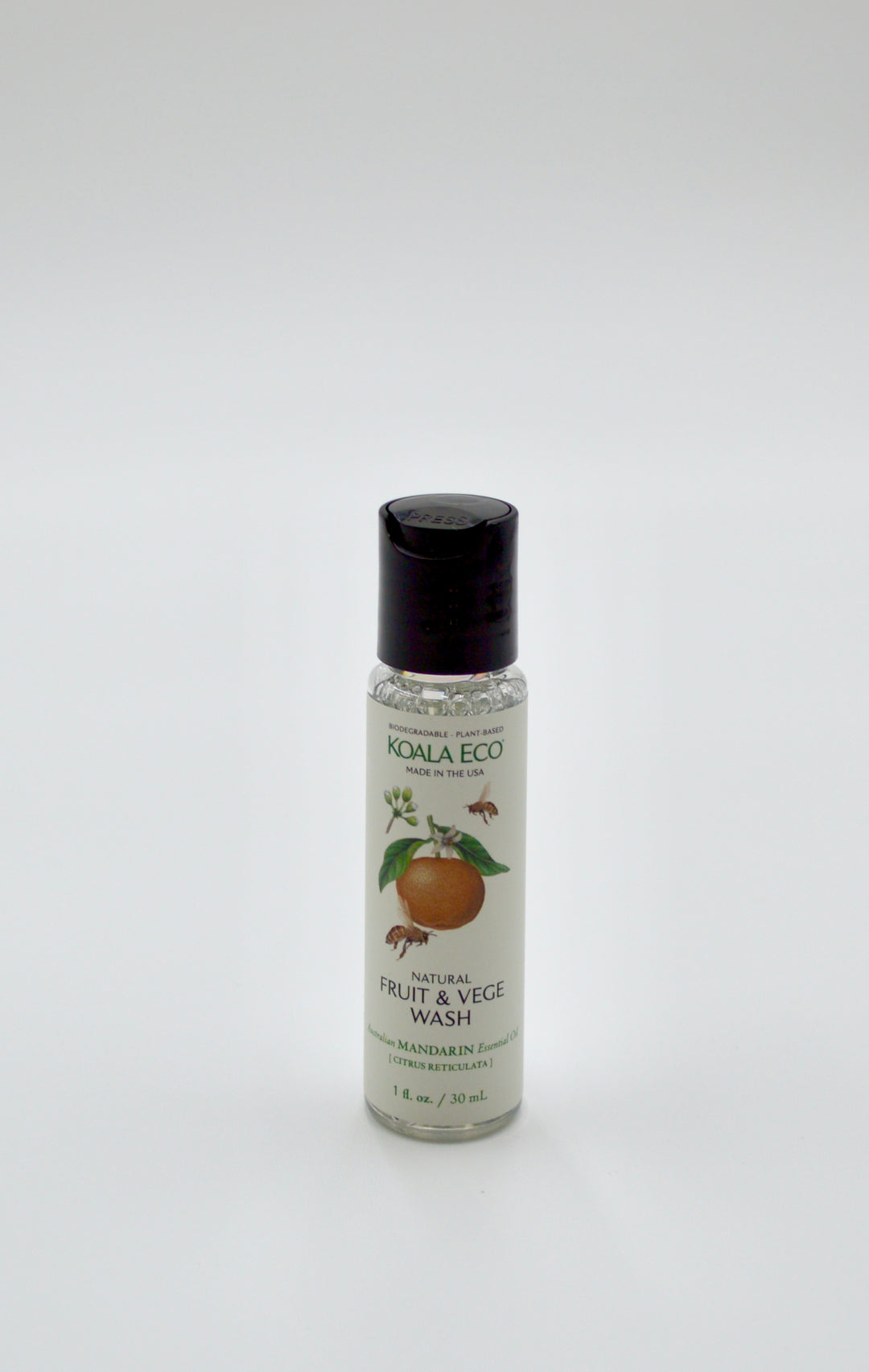 Bottle of Koala Eco fruit and veg wash on a white background