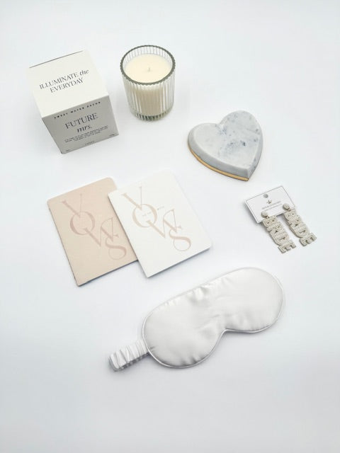 Flat lay of elegant products in Bridal Bliss gift box