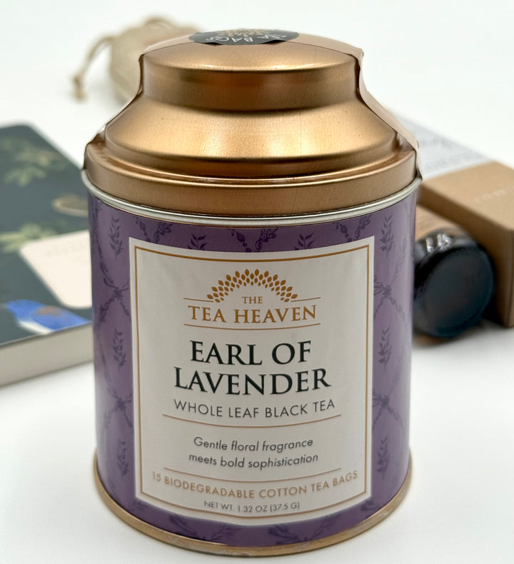 Earl of Lavender whole leaf black tea canister with floral notes from Lavender Dusk Relaxation Box
