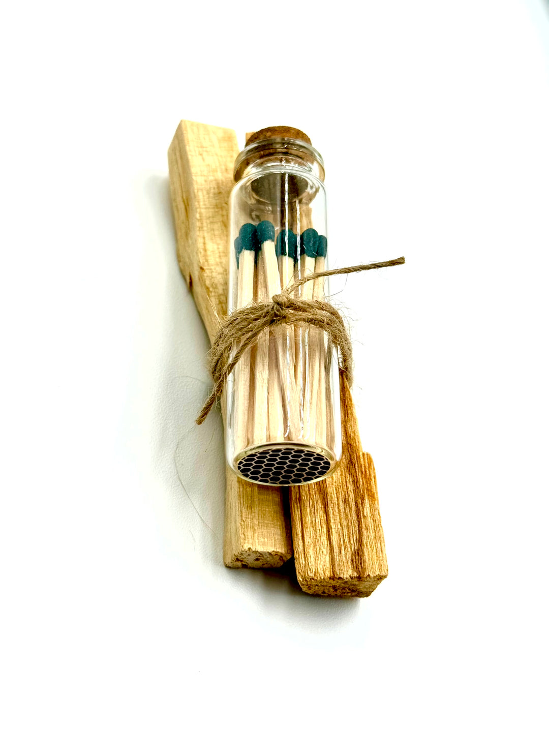 Palo Santo bundle with black-tipped matches included in Surfside Sketch gift box