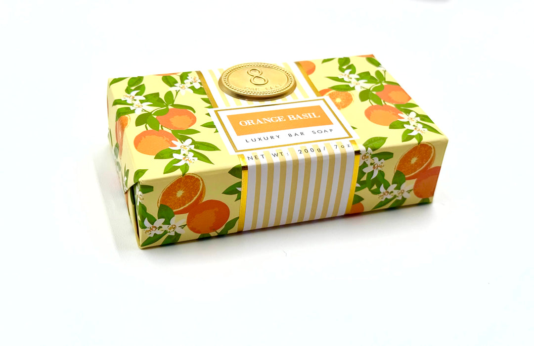 orange basil soap with citrus-themed packaging for cozy kitchen refresh