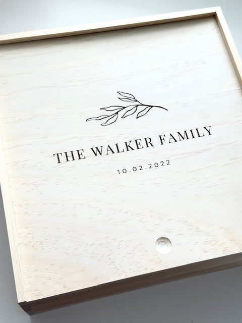 Personalized Wooden gift box with name and date engraved
