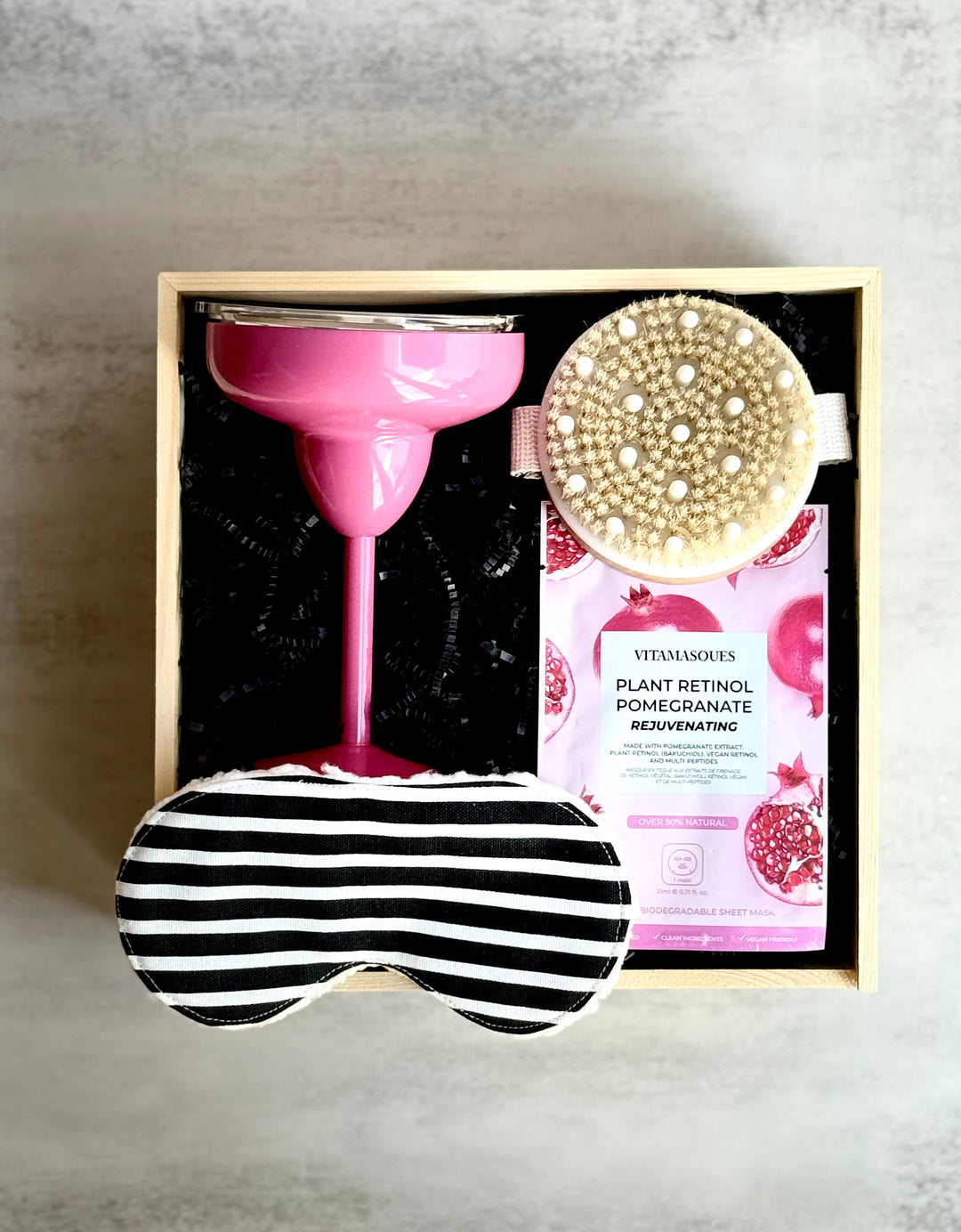 luxury pink gift box with margarita glass and self care items