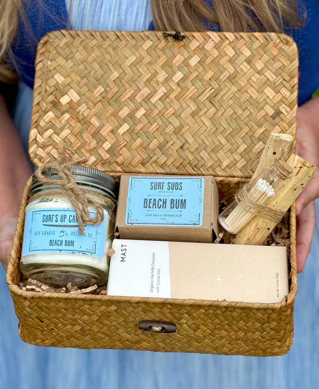 Saltwater Sanctuary coastal gift box in seagrass container